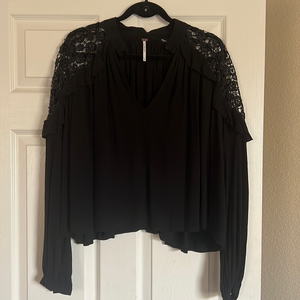 Free People, cropped, lace covered cold shoulder, top